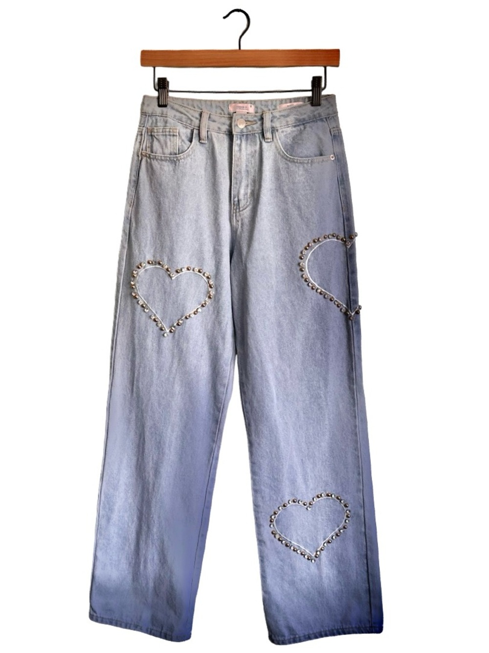 Forever 21 Heart Rhinestone Studded 90’s‎ Fit Premium Denim Jeans Size 26 EUC